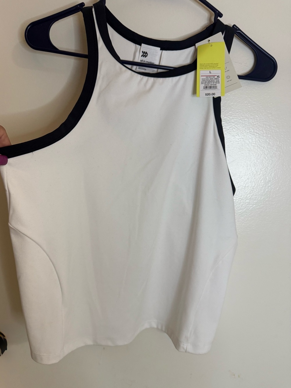 Women’s White High neck Racerback Tank Top with Black Trim